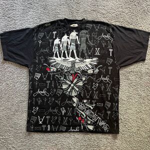 Vintage Y2K Akademiks Egyptian All Over Print AOP T Shirt Black Size 2XL